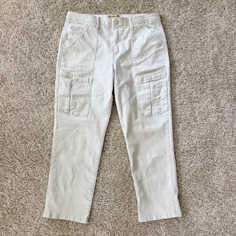 Democracy Ab Technology Cargo Pants Womens 14 Beige Straight Leg Stretch Utility